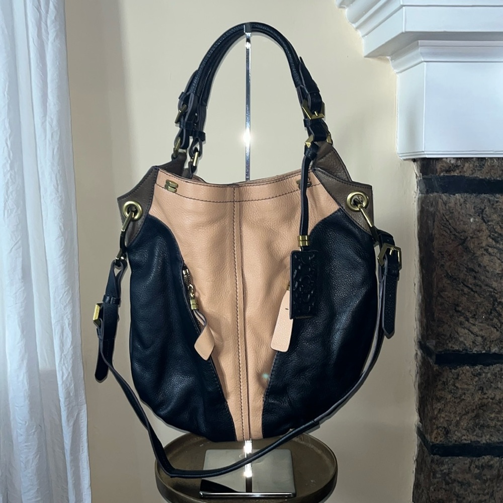 ORYANY Black/Tan Multi Leather VICTORIA Convertible Boho Tote Bag